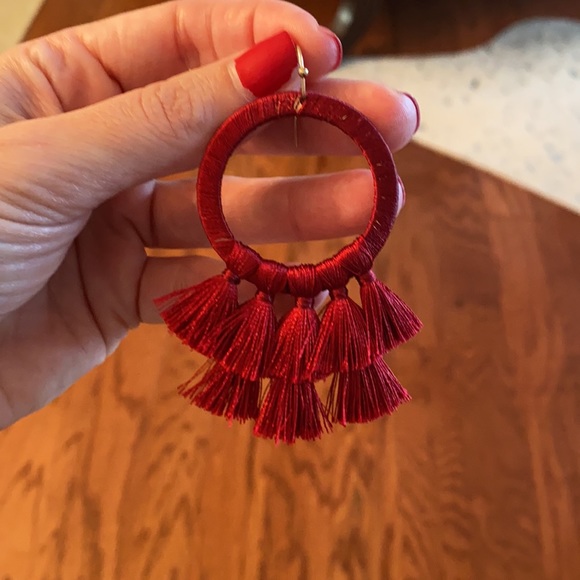 Bold Red Fringe Drop Earrings - Picture 2 of 3